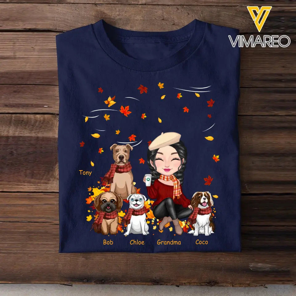 Personalized Autumn Girl & Dog Custom Name T-shirt Printed HN23911