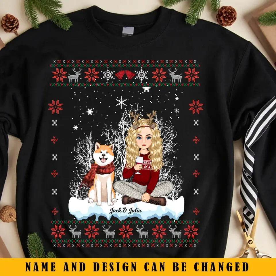 Personalized Girl Xmas & Dog Snow Christmas Gift Sweatshirt Printed KVH23915