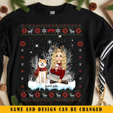 Personalized Girl Xmas & Dog Snow Christmas Gift Sweatshirt Printed KVH23915