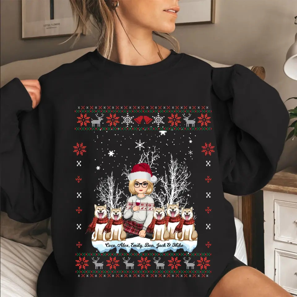 Personalized Girl Xmas & Dog Snow Christmas Gift Sweatshirt Printed KVH23915