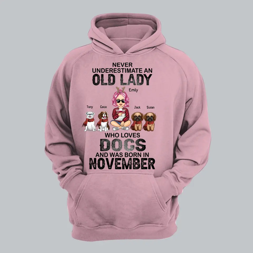 Personalized Never Underestimate An Old Lady Who Loves Dogs And Was Born In November Hoodie 2D Printed HN23926