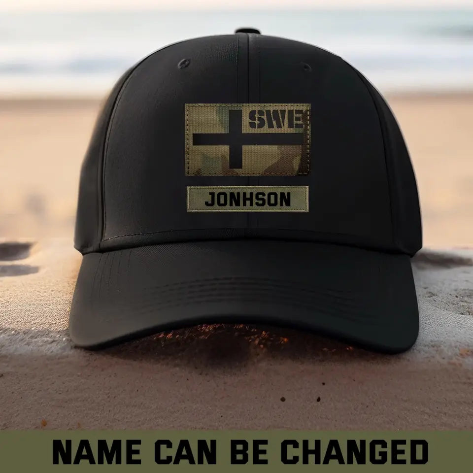 Personalized Sweden Armed Forces Custom Name Black Cap 23980KVH
