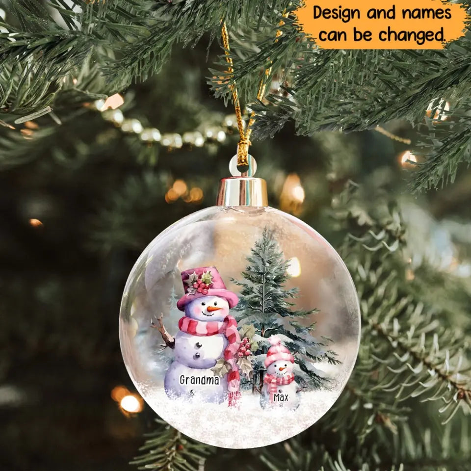 Personalized Grandma Snowman Custom Name Christmas Gift Pink Snowball 3D Ball Ornament Printed NTMTHN23982