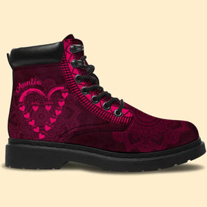 Personalized Auntie Pink Heart & Kid Names Leather Boots Printed KVH23965