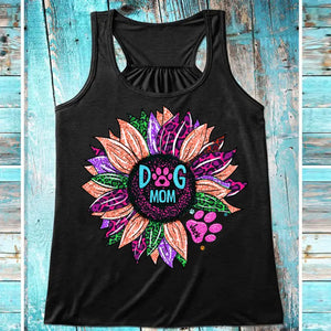 Personalized Dog Mom & Dog's Name Sunflower Colorful Woman's Flowy Racerback Tank Printed 23APR-PTN10