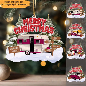 Personalized Camping Merry Christmas Custom Family Name Wooden Ornament Printed HTHVQ23997
