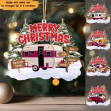 Personalized Camping Merry Christmas Custom Family Name Wooden Ornament Printed HTHVQ23997