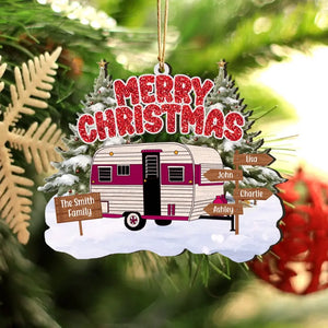 Personalized Camping Merry Christmas Custom Family Name Wooden Ornament Printed HTHVQ23997