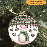 Personalized My Grandkids Melt My Heart Snowman Christmas Ceramic Ornament Printed HTHHN231027