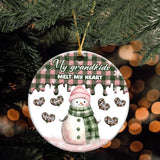 Personalized My Grandkids Melt My Heart Snowman Christmas Ceramic Ornament Printed HTHHN231027