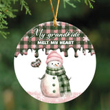Personalized My Grandkids Melt My Heart Snowman Christmas Ceramic Ornament Printed HTHHN231027