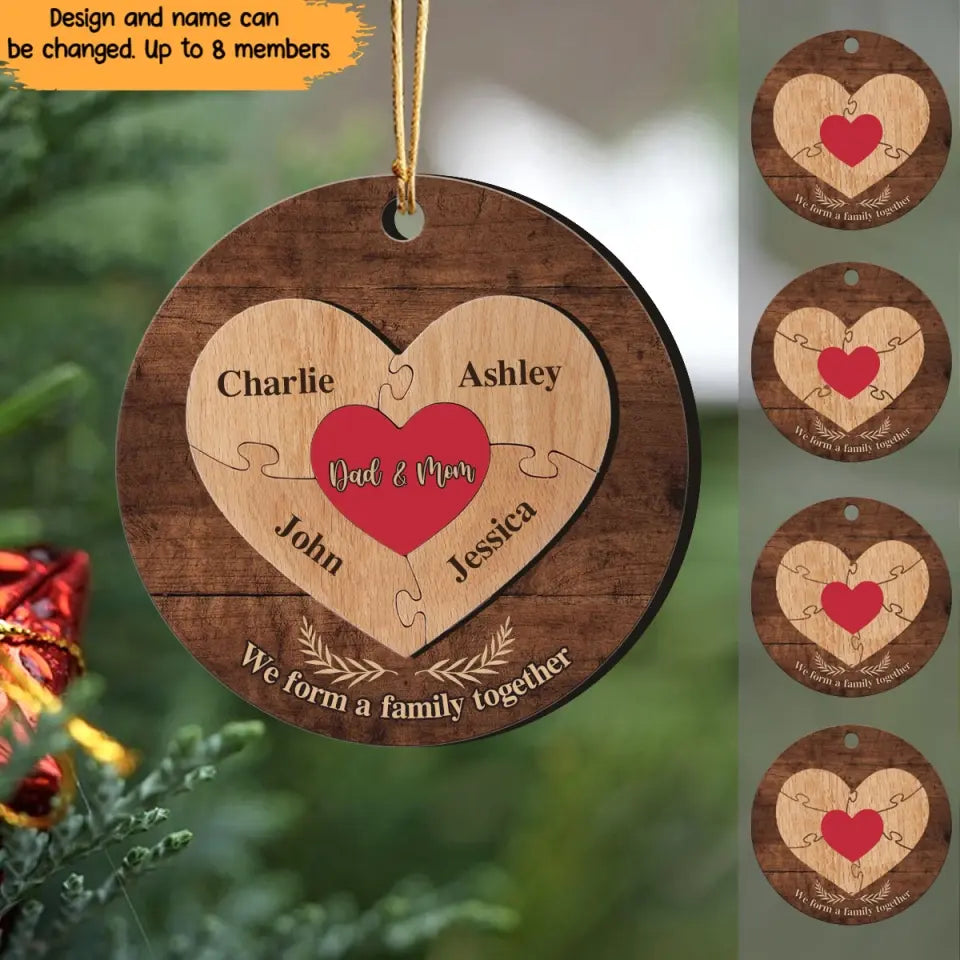 Personalized We Form A Family Together Family Heart Custom Name Wooden Ornament 2 Layer Printed NMTVQ231030