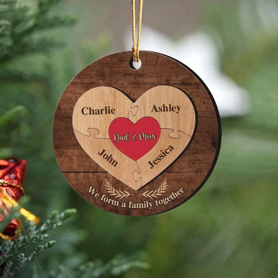 Personalized We Form A Family Together Family Heart Custom Name Wooden Ornament 2 Layer Printed NMTVQ231030