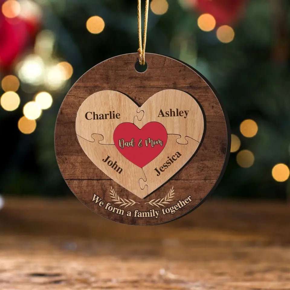 Personalized We Form A Family Together Family Heart Custom Name Wooden Ornament 2 Layer Printed NMTVQ231030