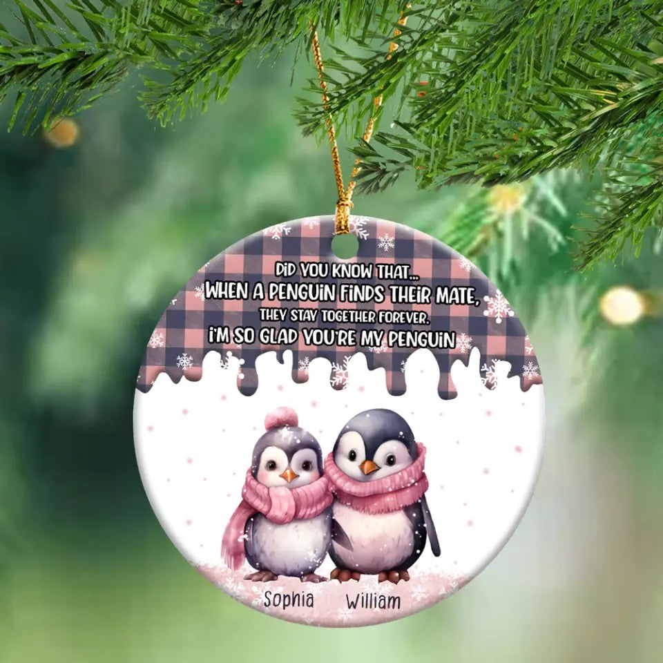 Personalized Penguin Couple Did You Know That When A Penguin Finds Their Mate They Stay Together Forever Ceramic Ornament Printed HTHHN231032