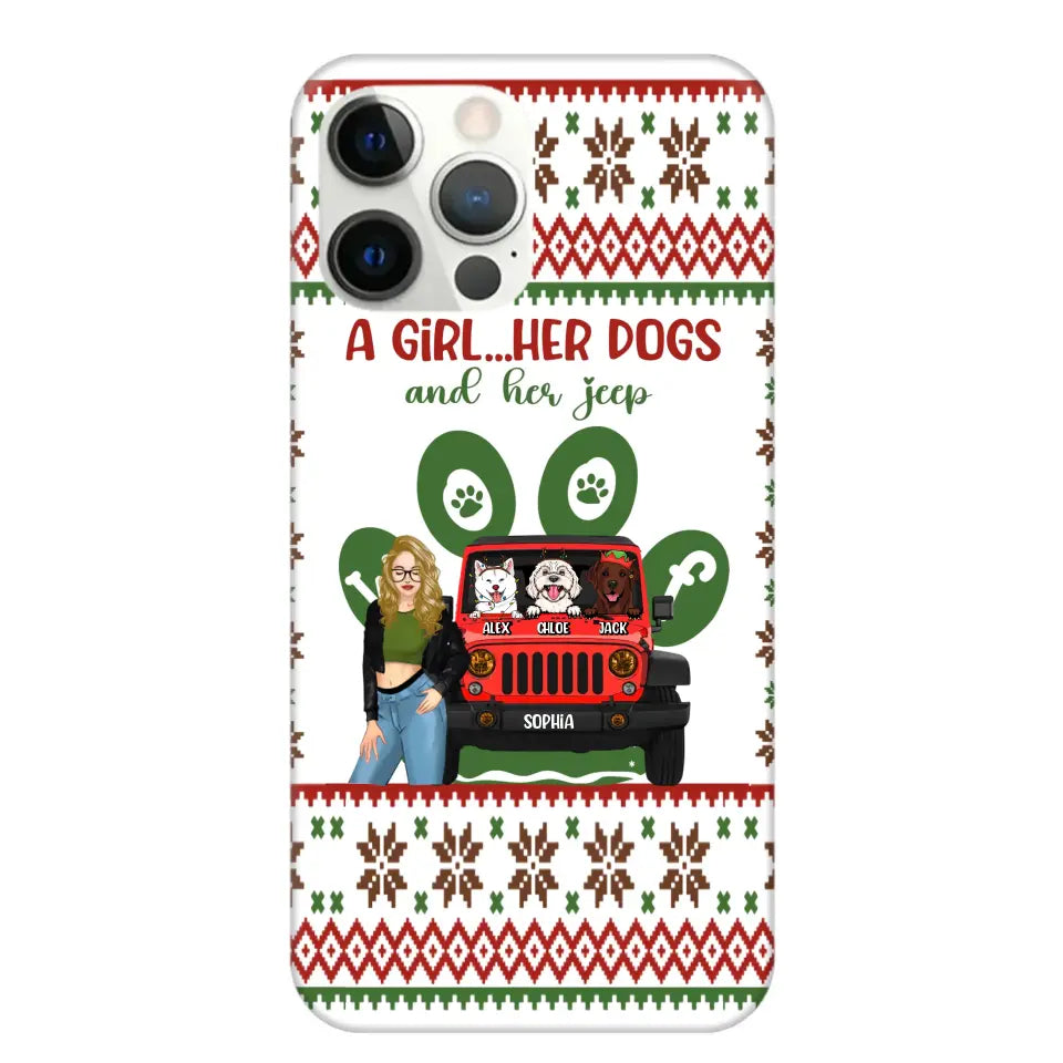 Personalized A Girl Her Dogs And Her Jeep Jeep Girl Phonecase Printed MTHN231038