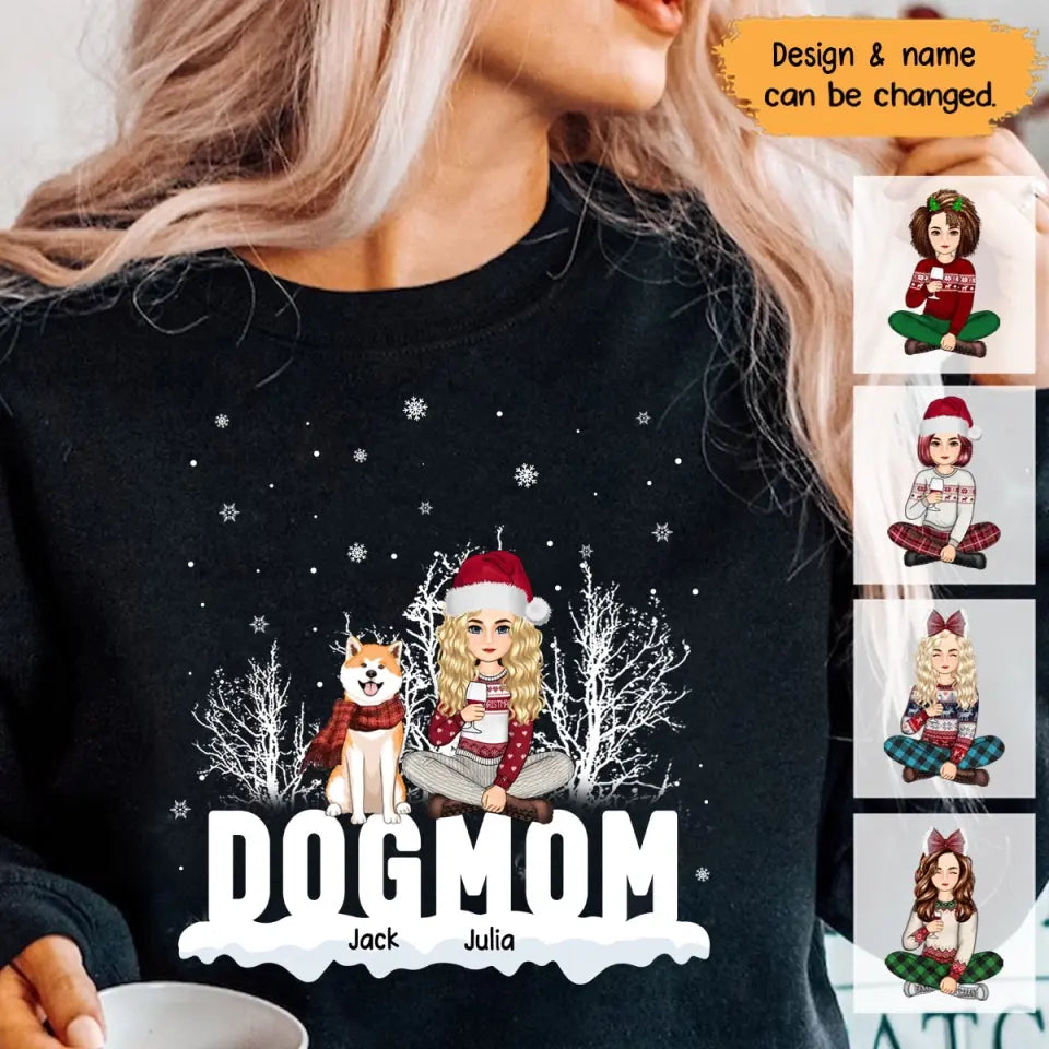 Personalized Dog Mom Girl Xmas Snow Vibes Christmas Gift Sweatshirt Printed LVA231064