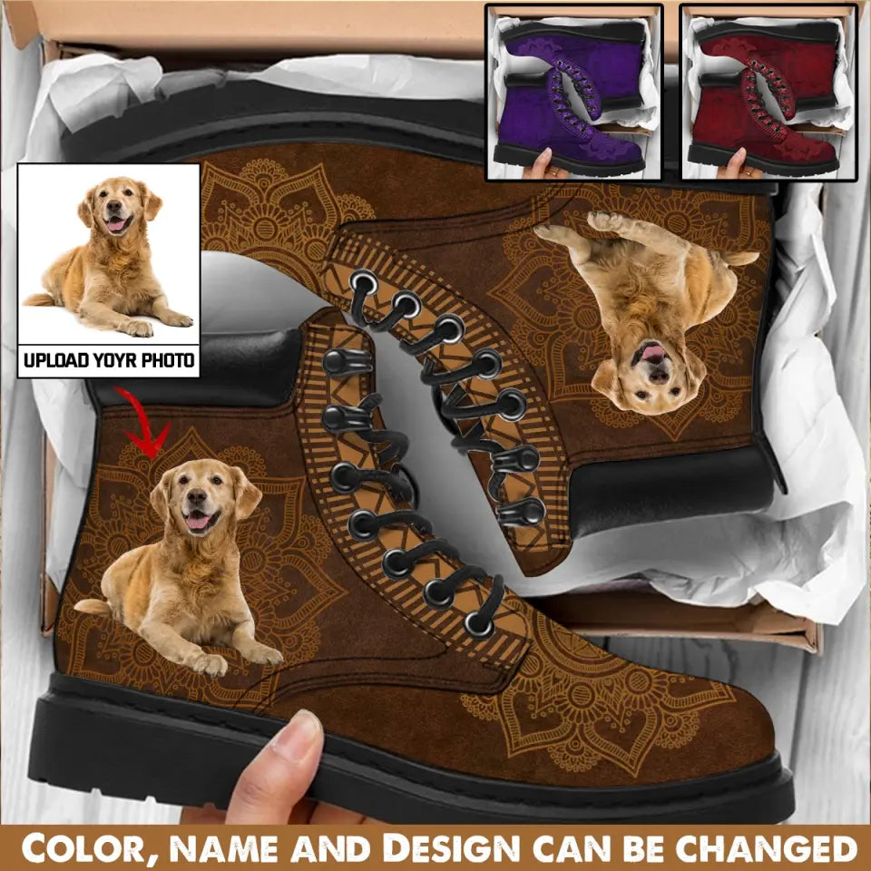 Personalized Upload Your Photo Dog Lovers Gift Leather Boots Printed LDMKVH231070