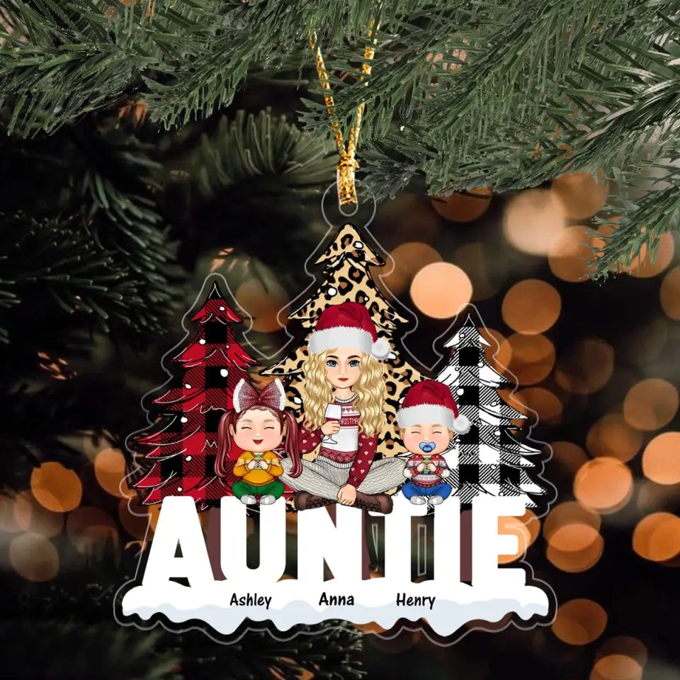 Personalized Auntie & Kids Custom Name Christmas Gift Acrylic Ornament Printed LDMLVA231106