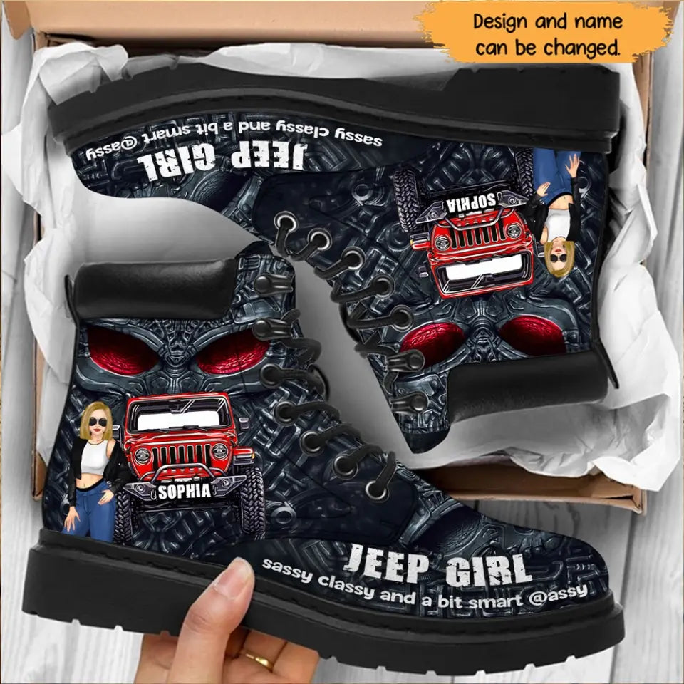 Personalized Jeep Girl Sassy Classy And A Bit Smart Assy Custom Name Leather Boots Printed MTHN231115