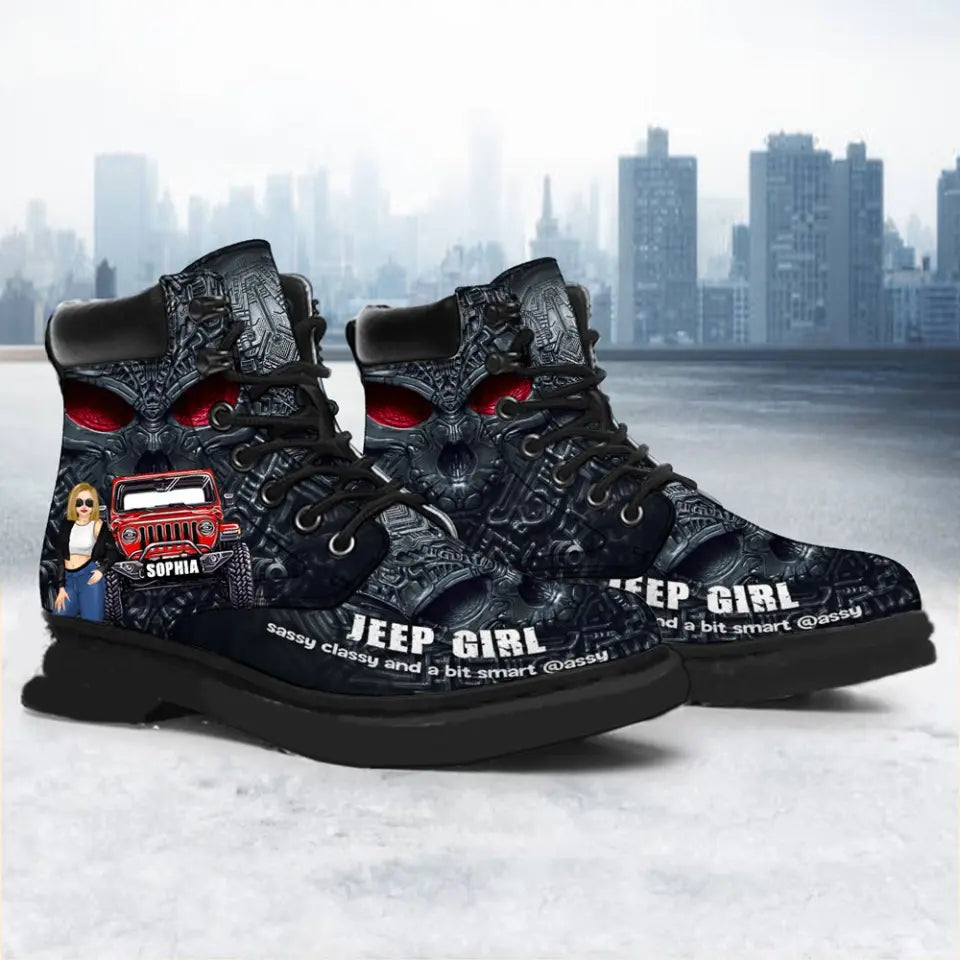 Personalized Jeep Girl Sassy Classy And A Bit Smart Assy Custom Name Leather Boots Printed MTHN231115
