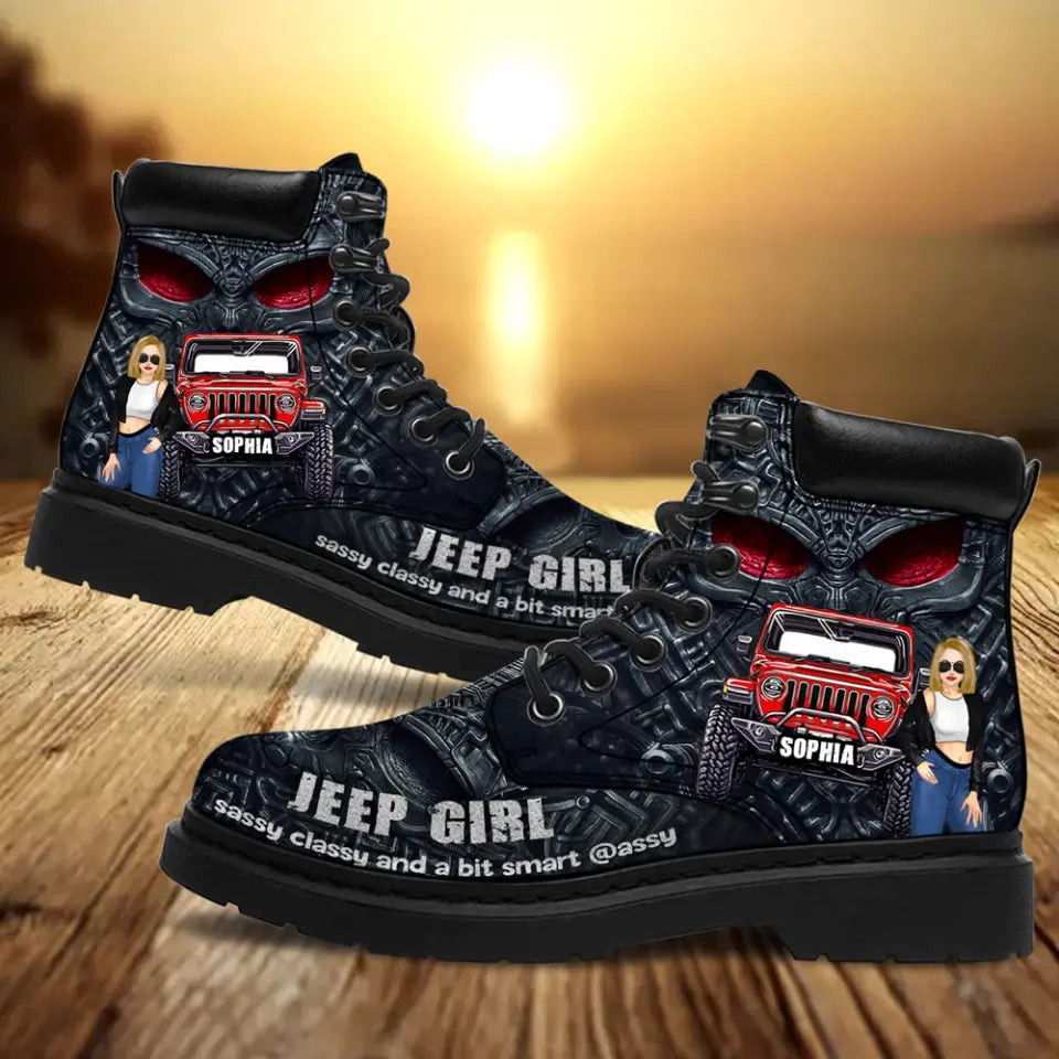 Personalized Jeep Girl Sassy Classy And A Bit Smart Assy Custom Name Leather Boots Printed MTHN231115