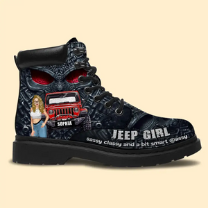Personalized Jeep Girl Sassy Classy And A Bit Smart Assy Custom Name Leather Boots Printed MTHN231115