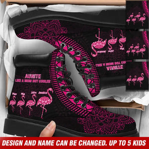 Personalized Auntie Like A Mom But Cooler Flamingo Custom Name Leather Boots Printed HTHVQ231122