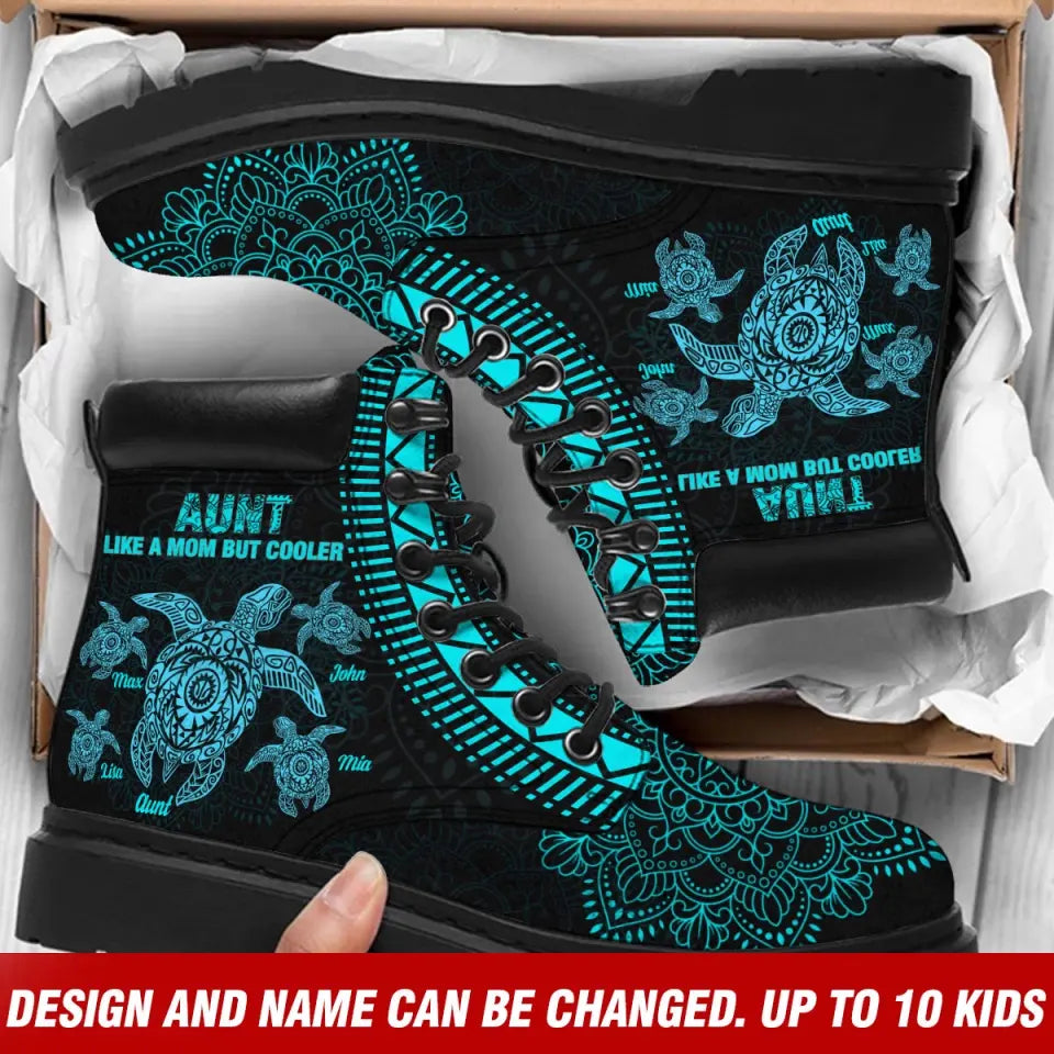 Personalized Aunt Like A Mom But Cooler Turtles & Kid Names Leather Boots Printed HTHVQ231109