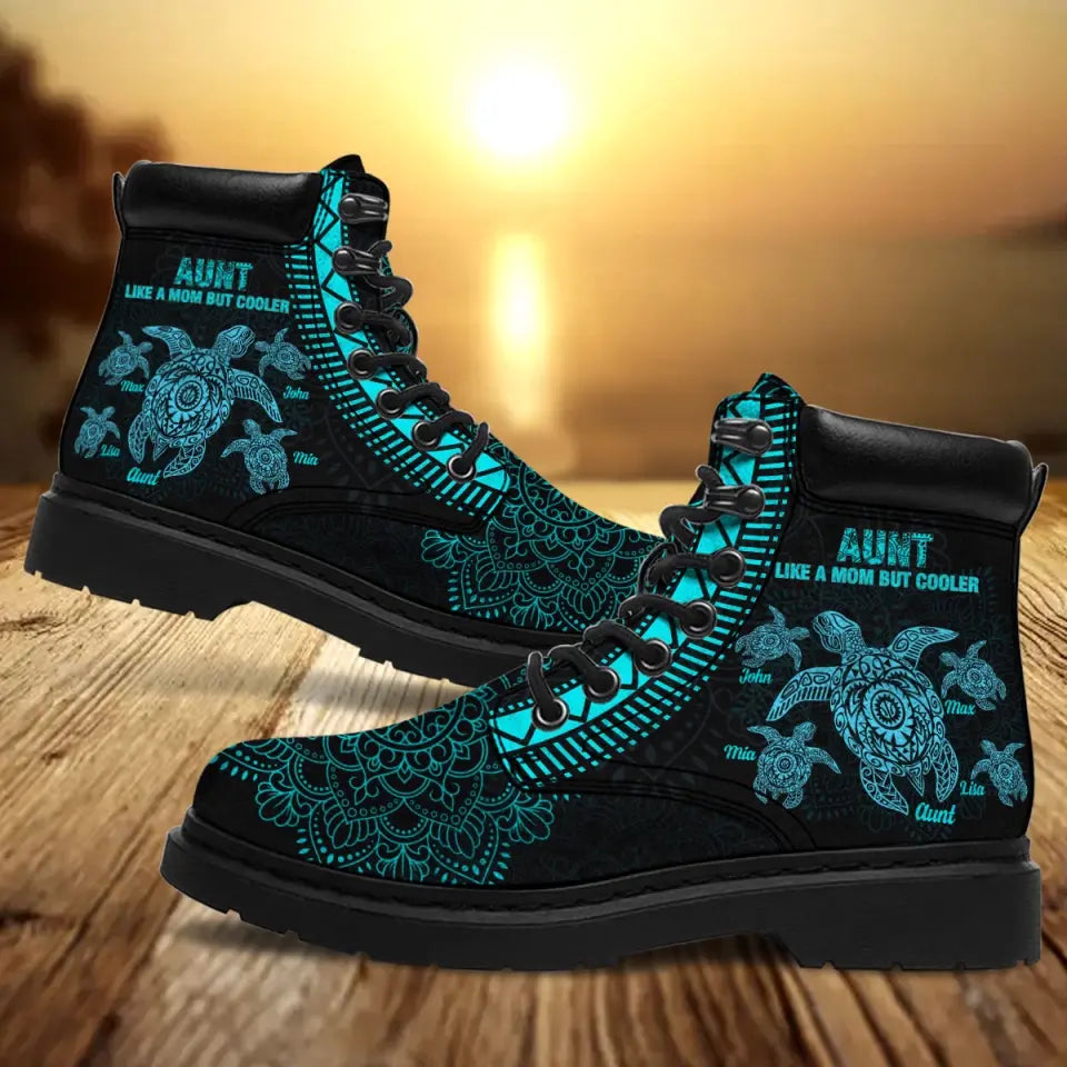 Personalized Aunt Like A Mom But Cooler Turtles & Kid Names Leather Boots Printed HTHVQ231109