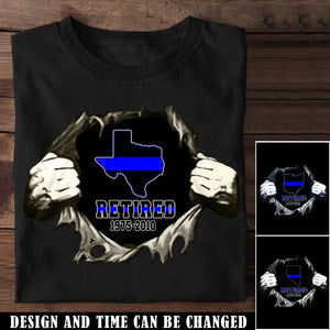 Personalized Thin Blue Line Retired US State Flag T-shirt Printed TQTKVH231127