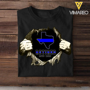 Personalized Thin Blue Line Retired US State Flag T-shirt Printed TQTKVH231127