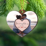 Personalized You Complete Me Couple Heart Wooden Ornament 2 Layer Printed NMTVQ231138