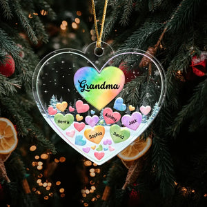 Personalized Grandma Hearts with Kid Names Christmas Gift Acrylic Ornament Printed VQ231136