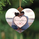 Personalized You Complete Me Couple Heart Wooden Ornament 2 Layer Printed NMTVQ231138