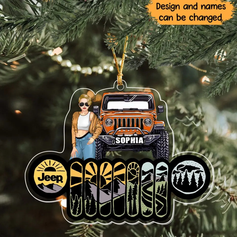 Personalized Jeep Girl Custom Name Jeep Acrylic Ornament Printed NTMTHN231155