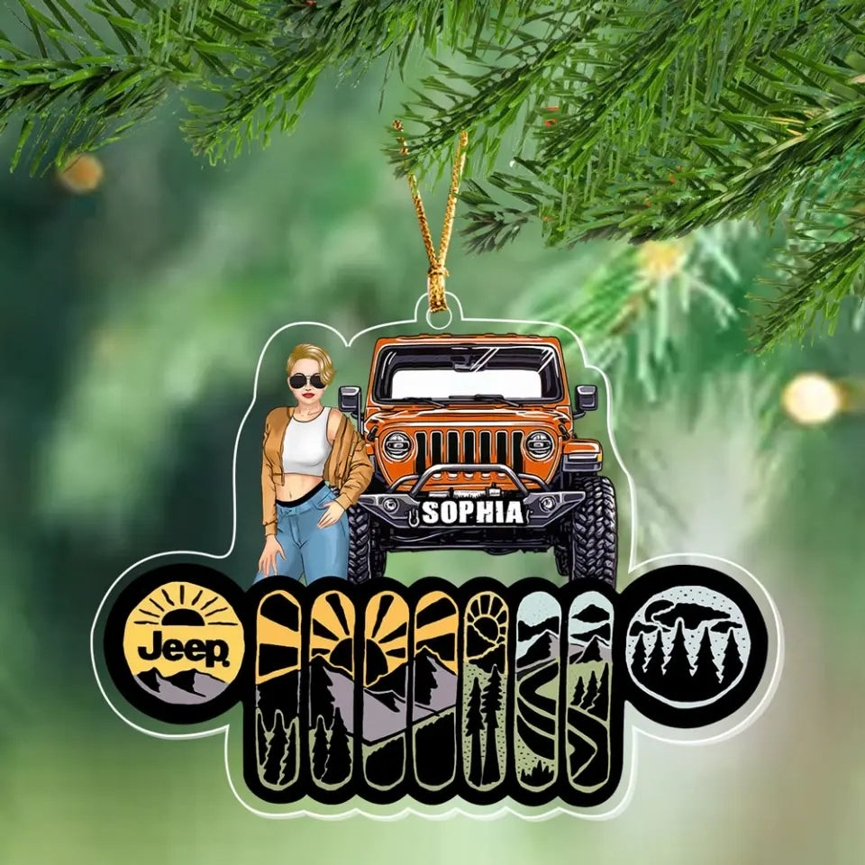 Personalized Jeep Girl Custom Name Jeep Acrylic Ornament Printed NTMTHN231155