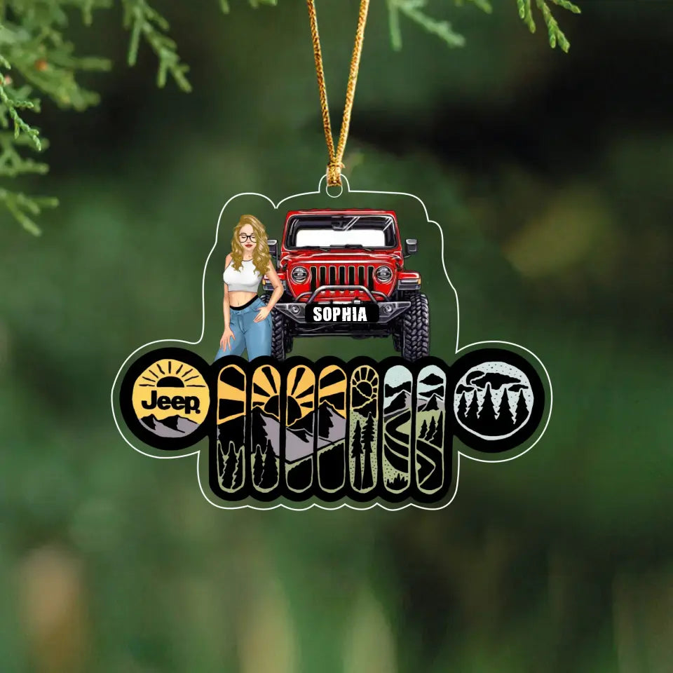 Personalized Jeep Girl Custom Name Jeep Acrylic Ornament Printed NTMTHN231155