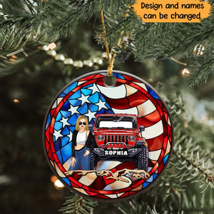 Personalized Jeep Girl US Flag Custom Name Acrylic Ornament Printed MTHN231158