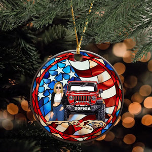 Personalized Jeep Girl US Flag Custom Name Acrylic Ornament Printed MTHN231158