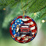 Personalized Jeep Girl US Flag Custom Name Acrylic Ornament Printed MTHN231158
