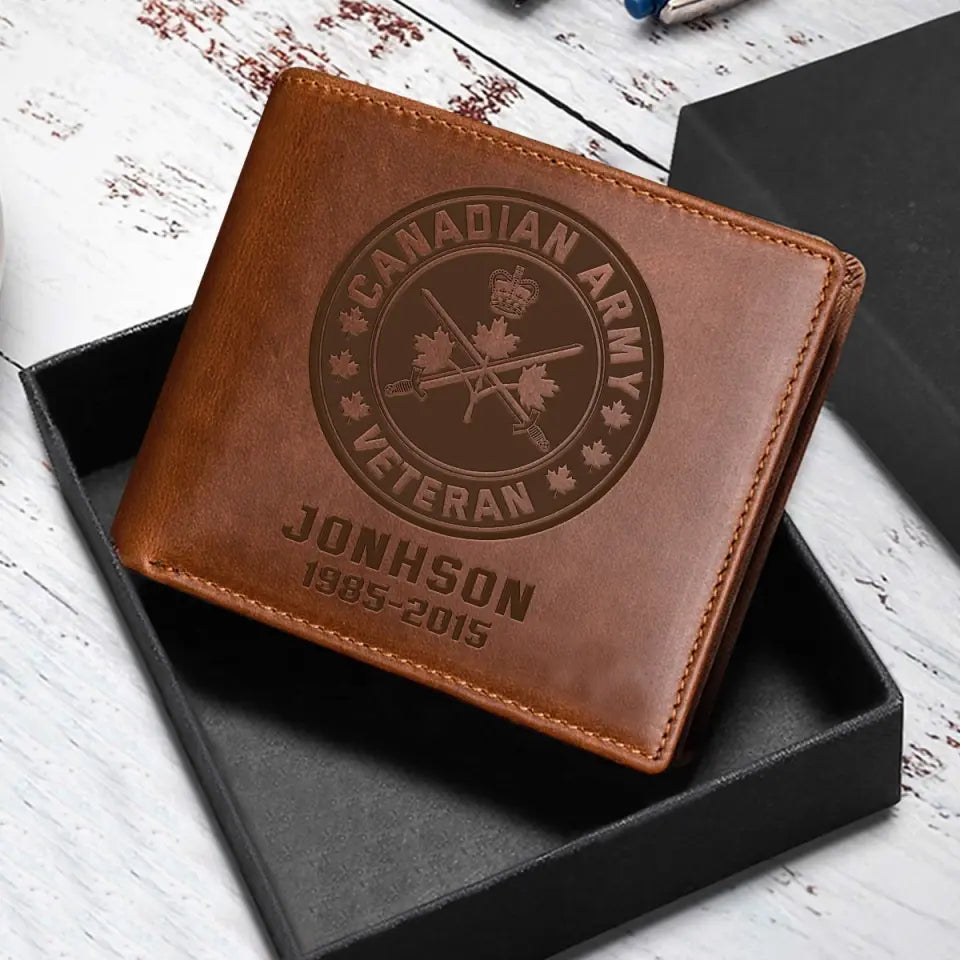 Personalized Canadian Army Veteran Custom Name Laser Leather Wallet KVH231168