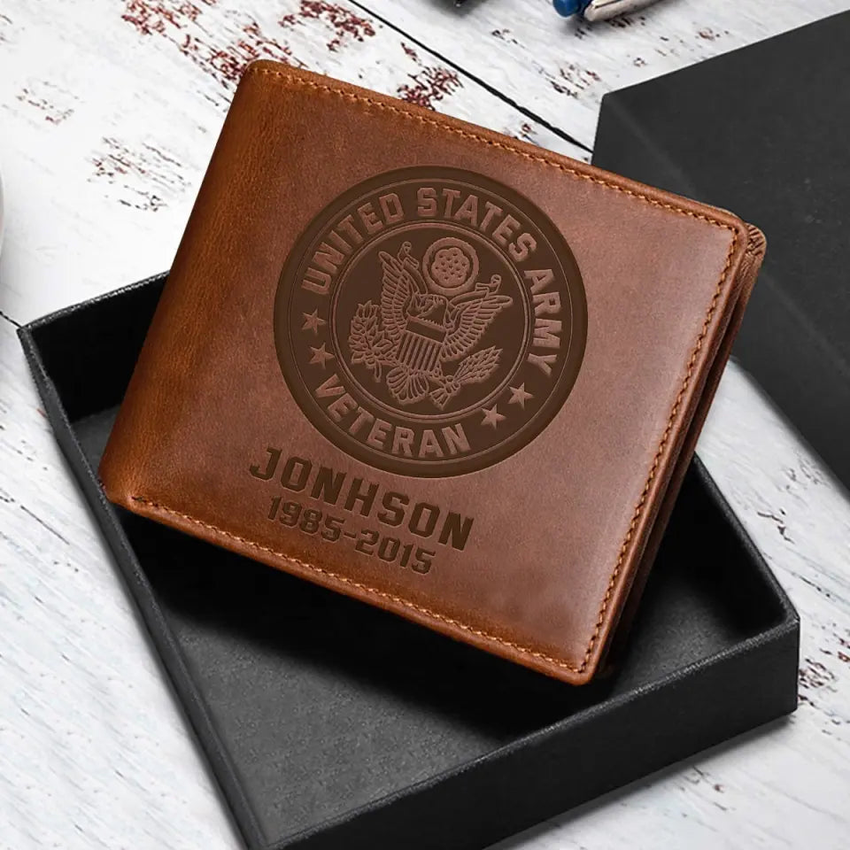 Personalized US Army Veteran Custom Name Laser Leather Wallet KVH231168