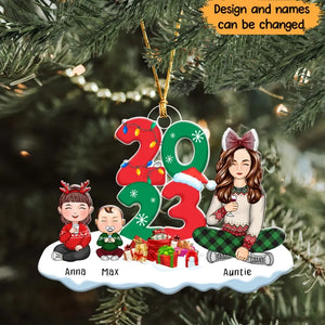 Personalized Auntie & Kids Custom Name Christmas 2023 Gift Acrylic Ornament Printed HN231176