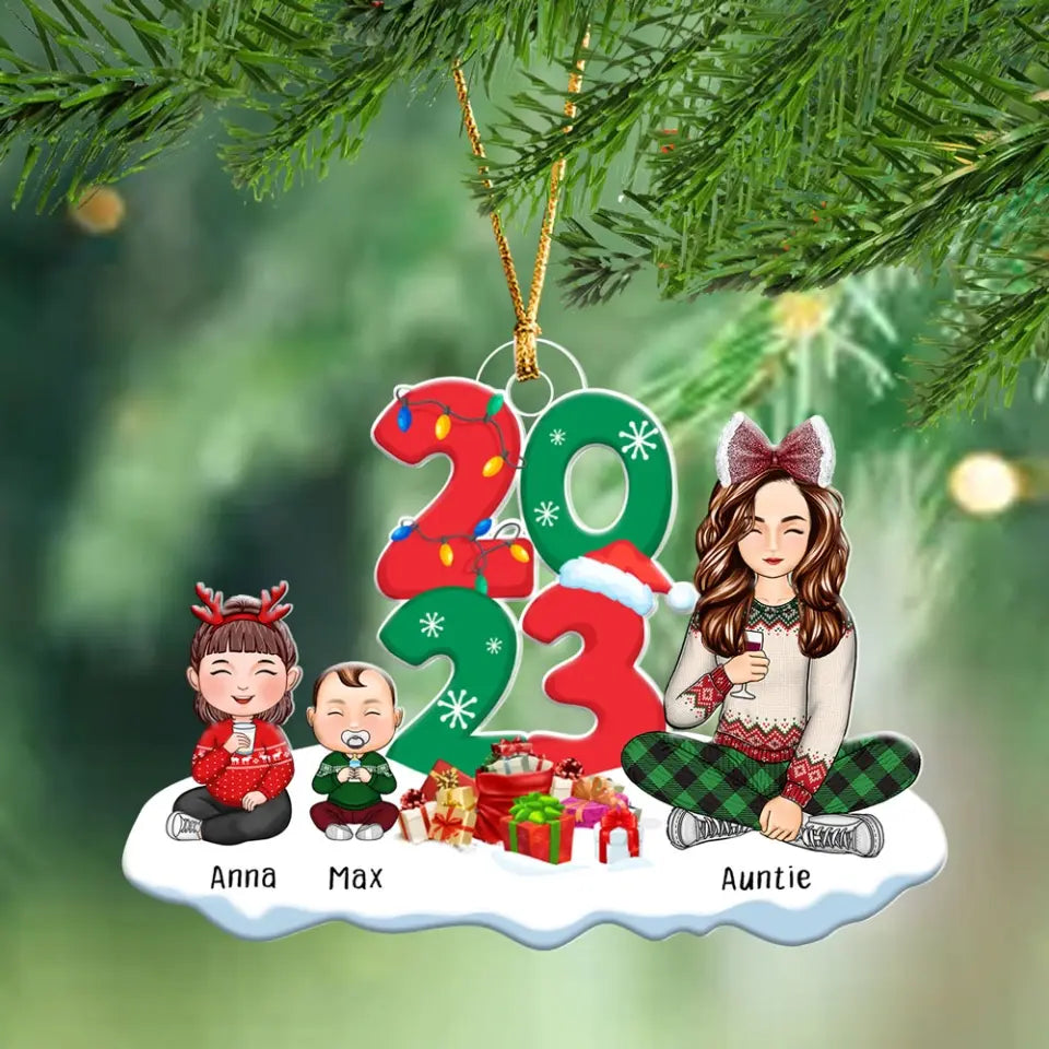 Personalized Auntie & Kids Custom Name Christmas 2023 Gift Acrylic Ornament Printed HN231176