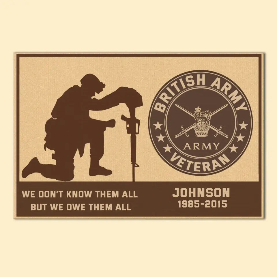 Personalized British Army Veteran Custom Name & Time We Don't Know Them All But We Owe Them All  Doormat Printed LDMKVH231179