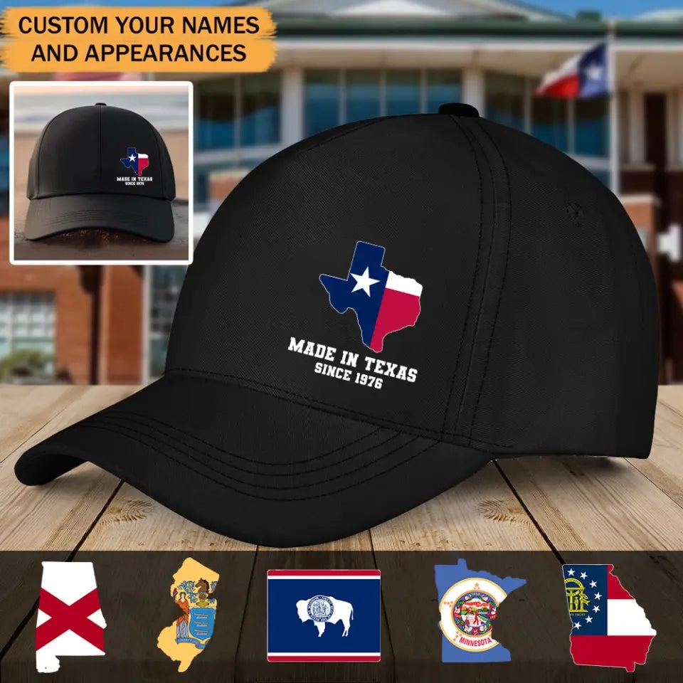 Personalized US State Flag Custom Time Black Cap QTHN1183