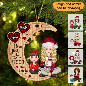 Personalized I Love You To The Moon And Back Auntie & Kid Christmas Gift Wooden Ornament Printed LVA231186