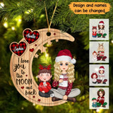 Personalized I Love You To The Moon And Back Auntie & Kid Christmas Gift Wooden Ornament Printed LVA231186