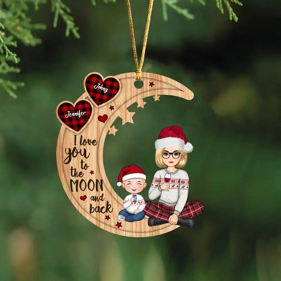 Personalized I Love You To The Moon And Back Auntie & Kid Christmas Gift Wooden Ornament Printed LVA231186